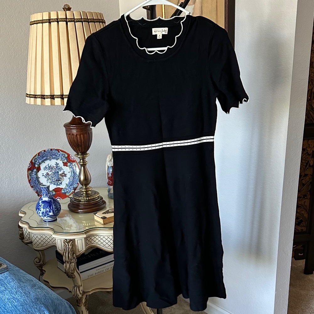 Maison Jules Black Midi Dress with White Trim